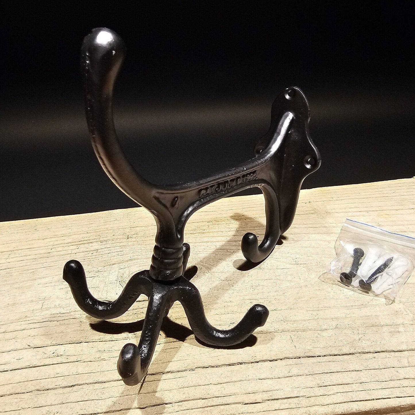 Antique Vintage Style BLACK Cast Iron Hook Rotating Spinning Coat Hanger