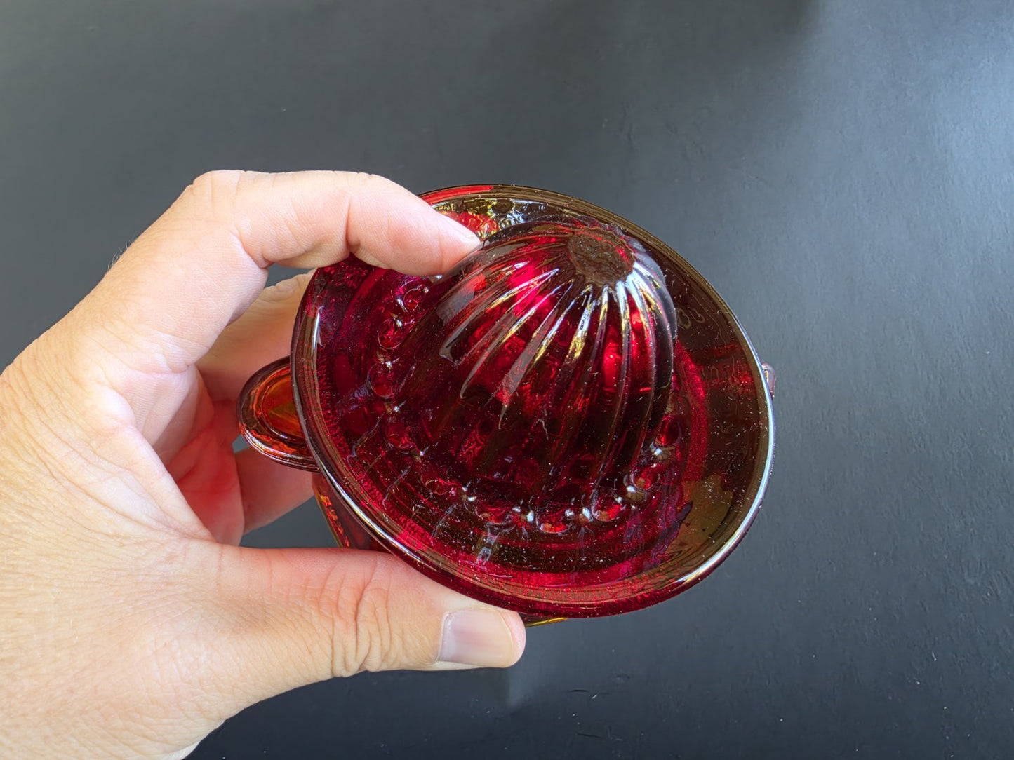 4.5" Vintage Style Ruby Red Depression Glass Juicer