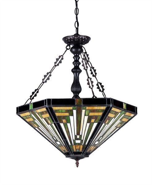 21.7" W 3 Light Stained Glass Hanging Inverted Pendant Ceiling Uplight