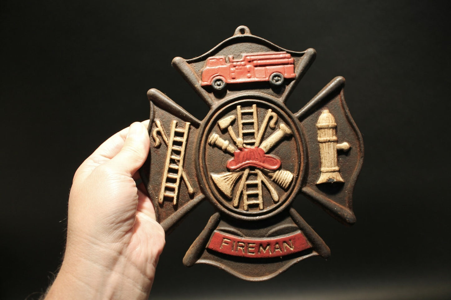 Antique Vintage Style Cast Iron Fire Fighter Plaque Fire Mark Sign