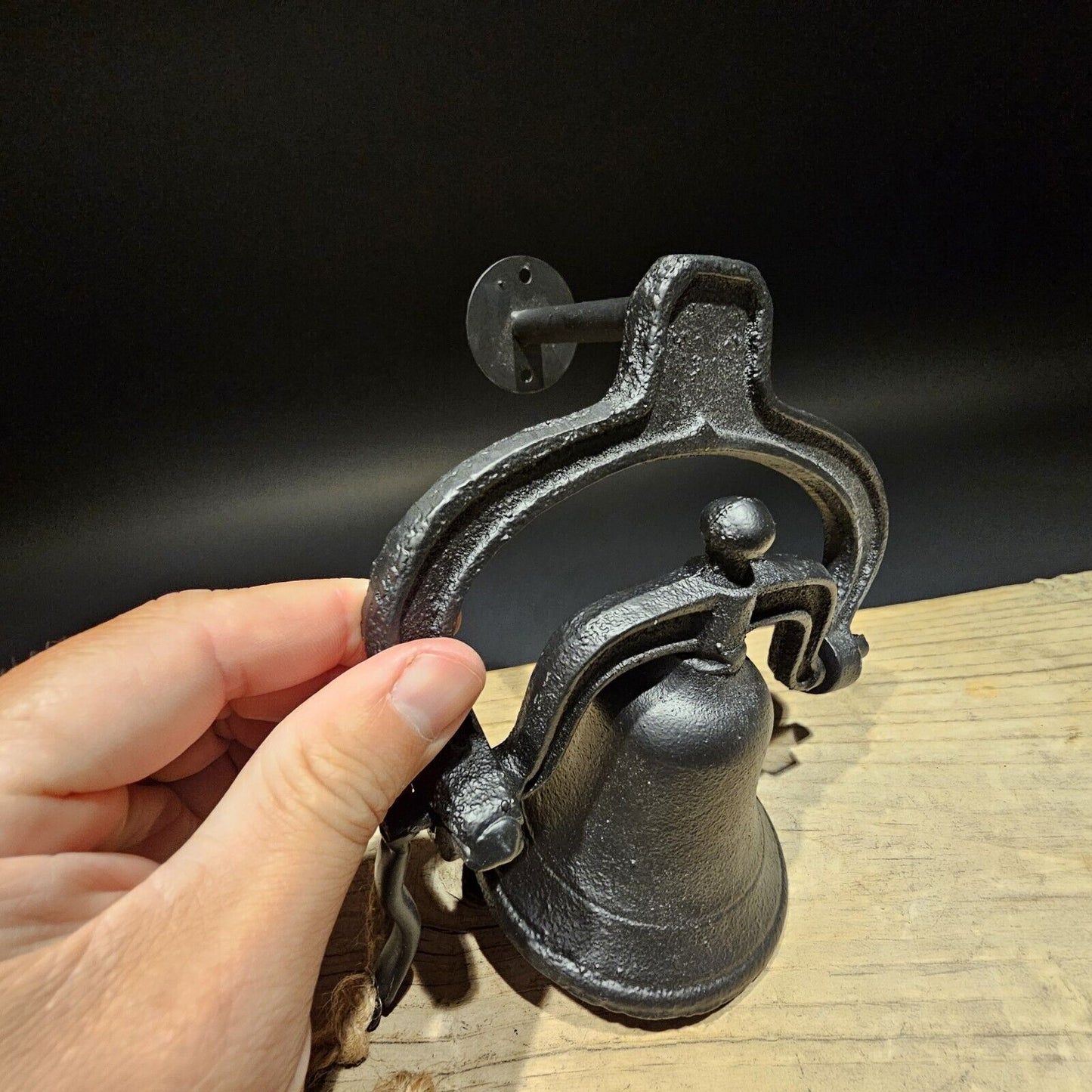 Antique Vintage Style Black Wall Mount Cast Iron Farm Bell