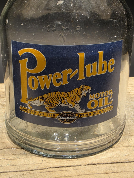 1930s Style Glass Power Lube Oil Bottle w Spout