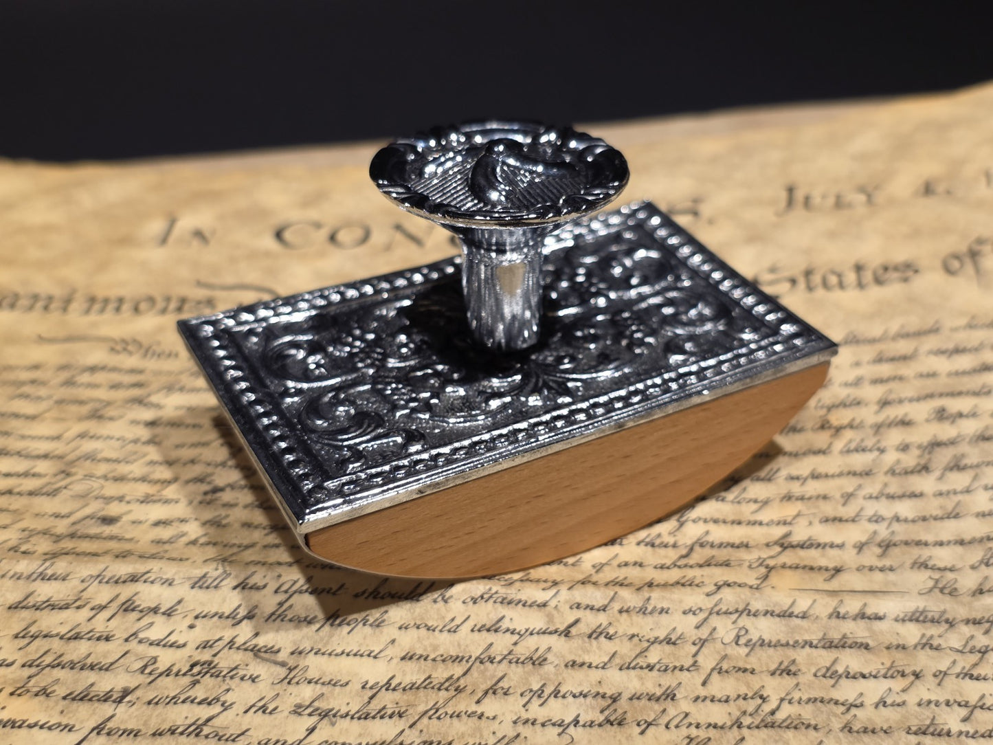 4" Antique Style Silver Metal & Wood Ink Blotter