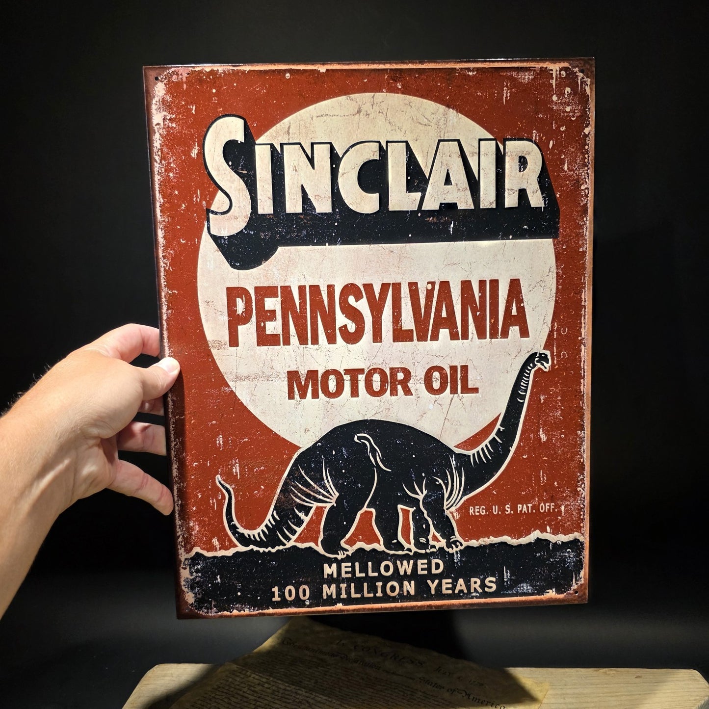 16" Vintage Style Sinclair Dino Pennsylvania Motor Oil Tin Sign
