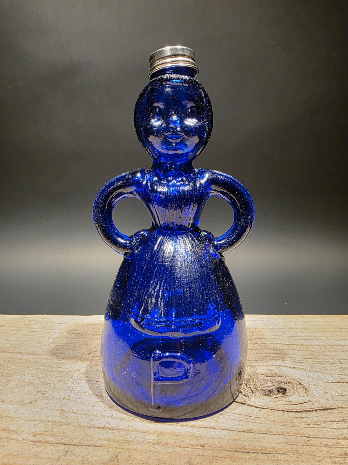 7" Vintage Style Cobalt Blue Depression Glass Lady Bottle