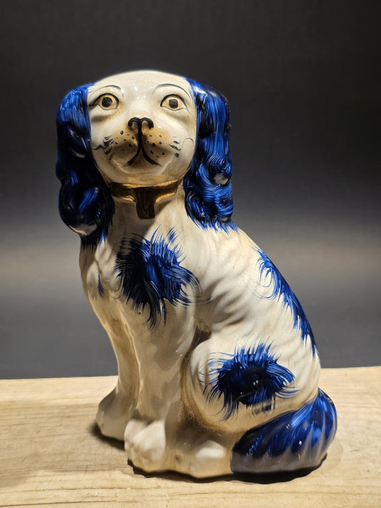 8" Antique Vintage Style Blue Staffordshire Spaniel Dog Figurine