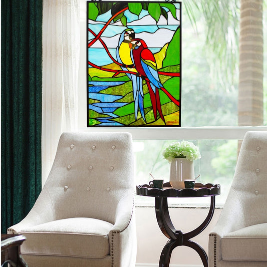 25" Tropical Parrot Stained Glass Window Hanging Panel Suncatcher