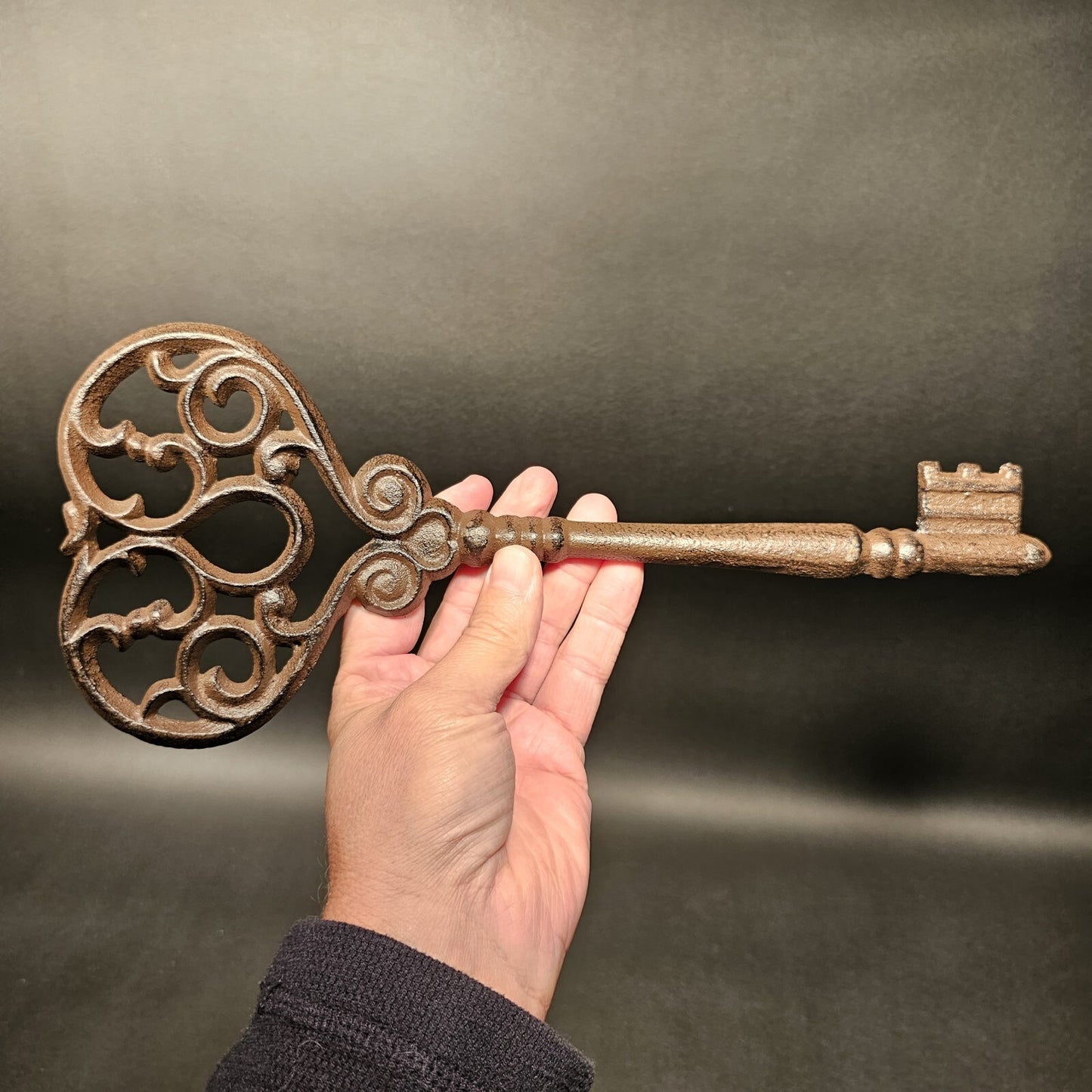 13" Antique Vintage Style Cast Iron Large Ornate Skeleton Key