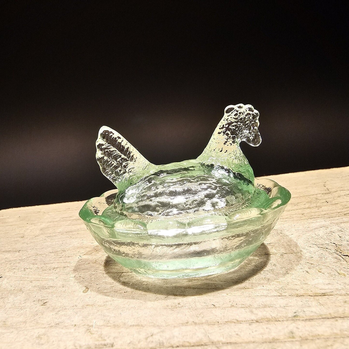 Antique Vintage Style Miniature Green Depression Glass Chicken Hen On Nest Dish
