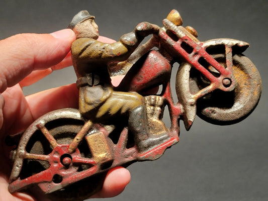 Antique Vintage Style Cast Iron Toy Motorcycle Police Patrol Rider