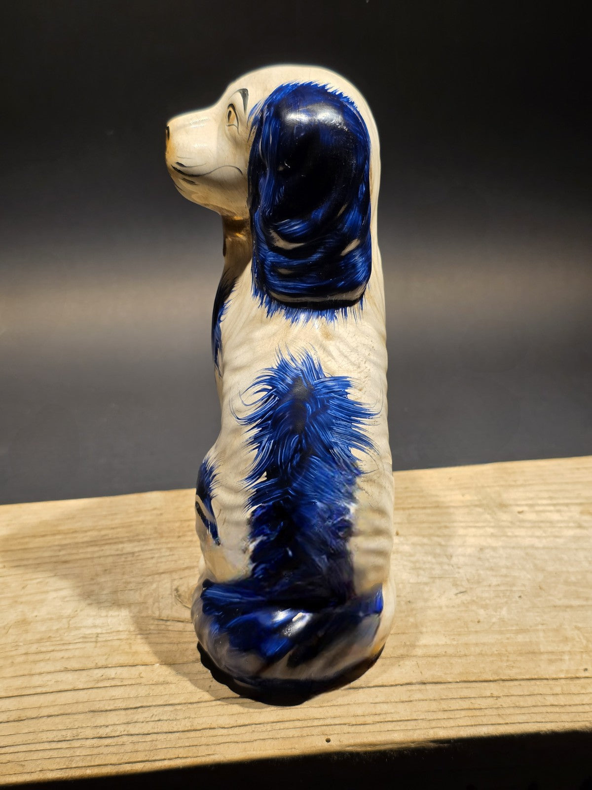 8" Antique Vintage Style Blue Staffordshire Spaniel Dog Figurine