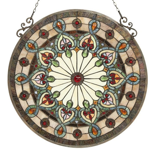 23.6" Round Stained Glass Window Hanging Panel Suncatcher