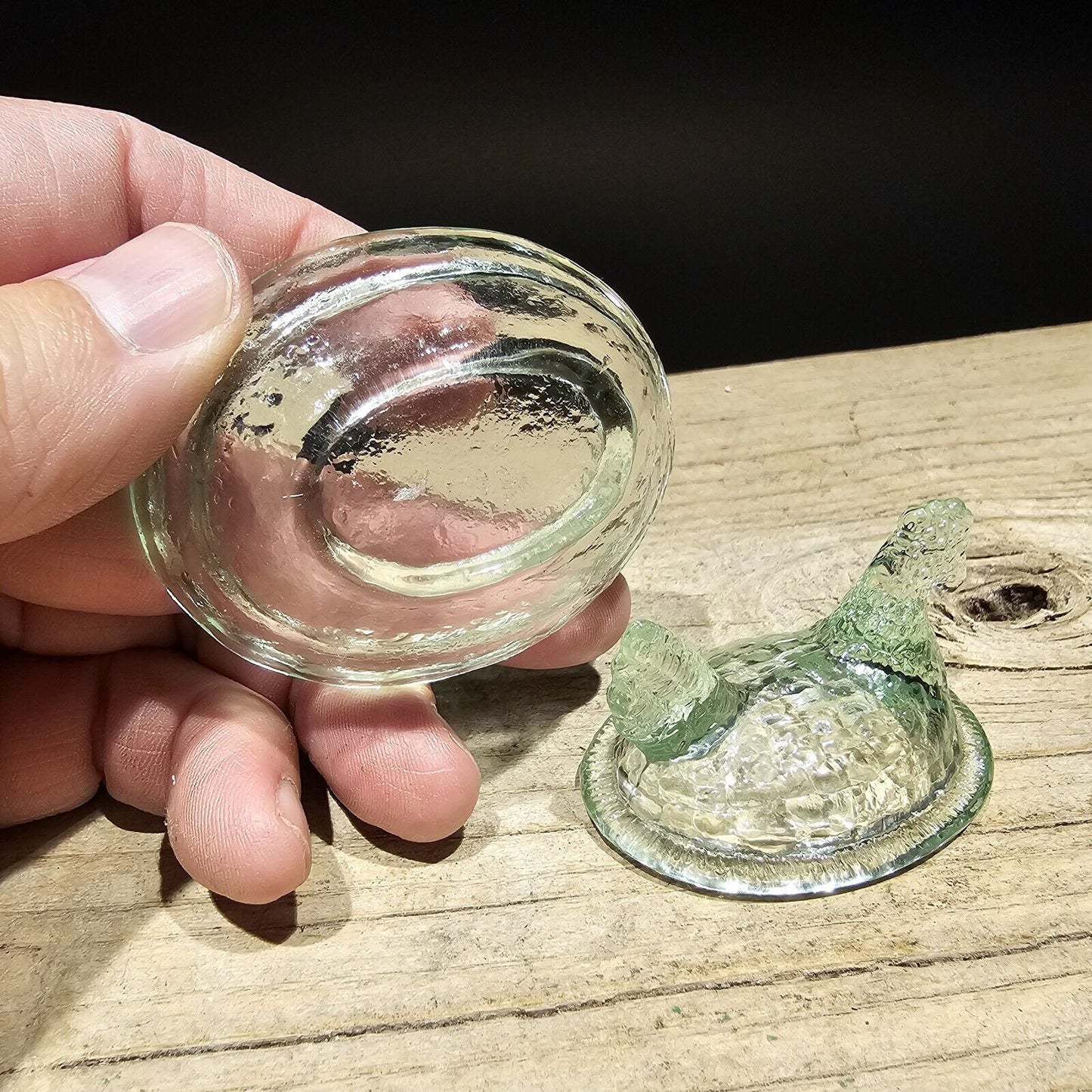 Antique Vintage Style Miniature Green Depression Glass Chicken Hen On Nest Dish