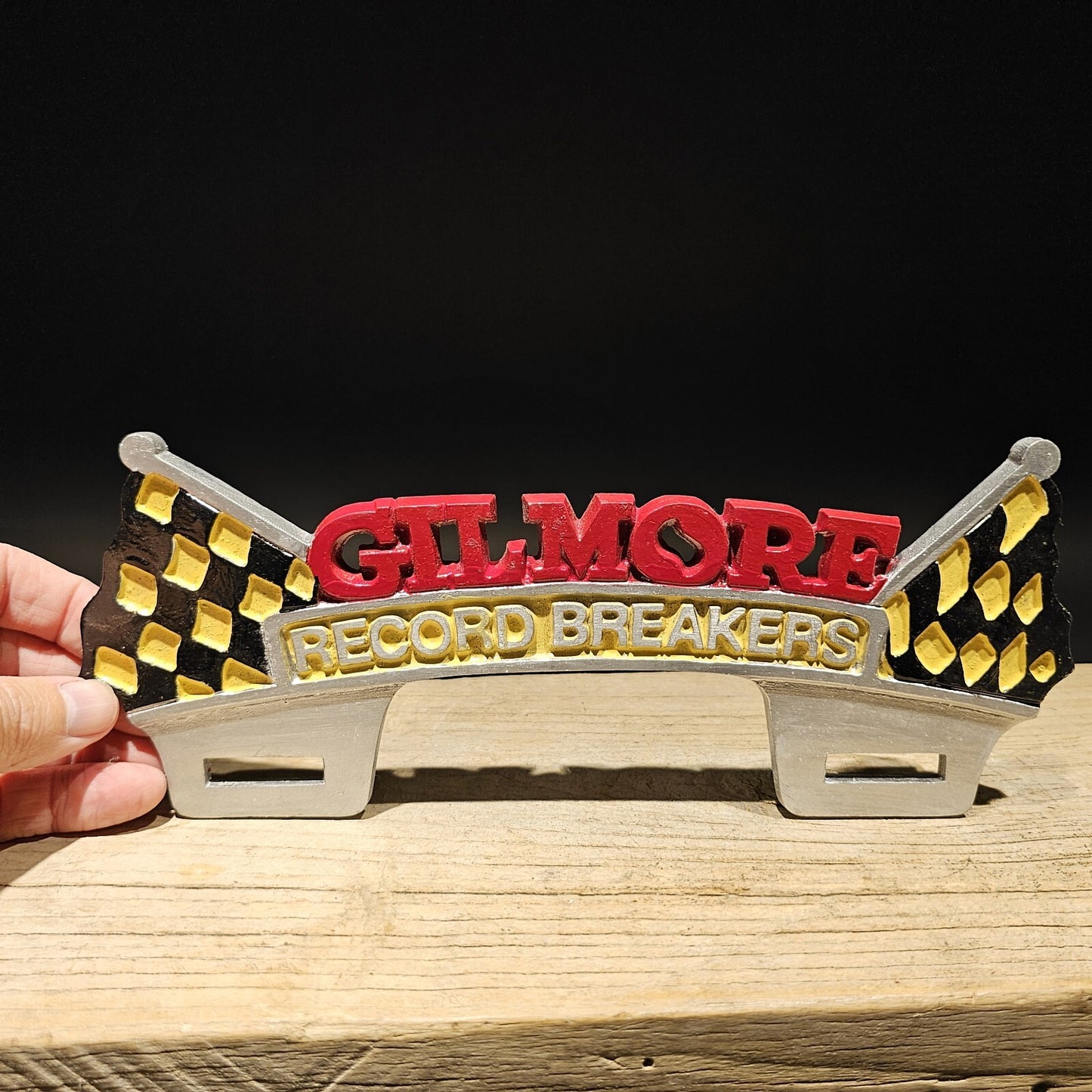 Vintage Style Aluminum Gilmore License Plate Fob Topper