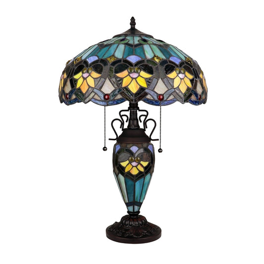 23.6" Antique Vintage Style Stained Glass Lighted Base Table Lamp