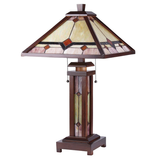 25.6" 3 light Antique Vintage Style Stained Glass Mission Table Lamp