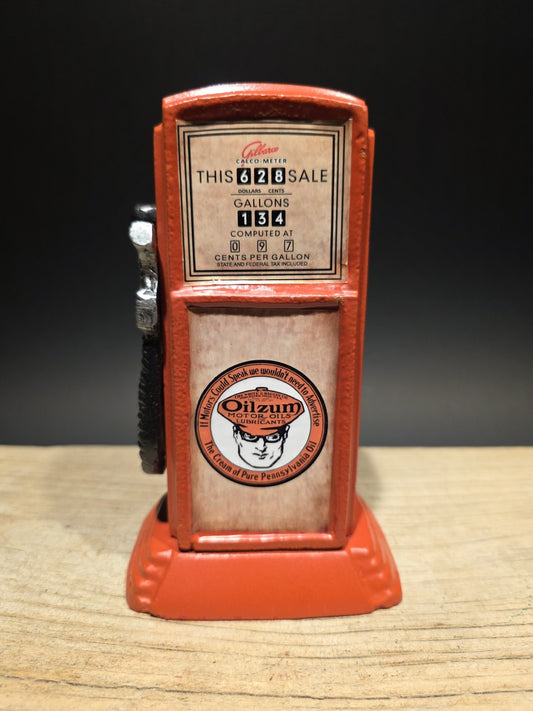 Vintage Style Metal Oilzum Gasoline Orange Mini Gas Pump Coin Bank