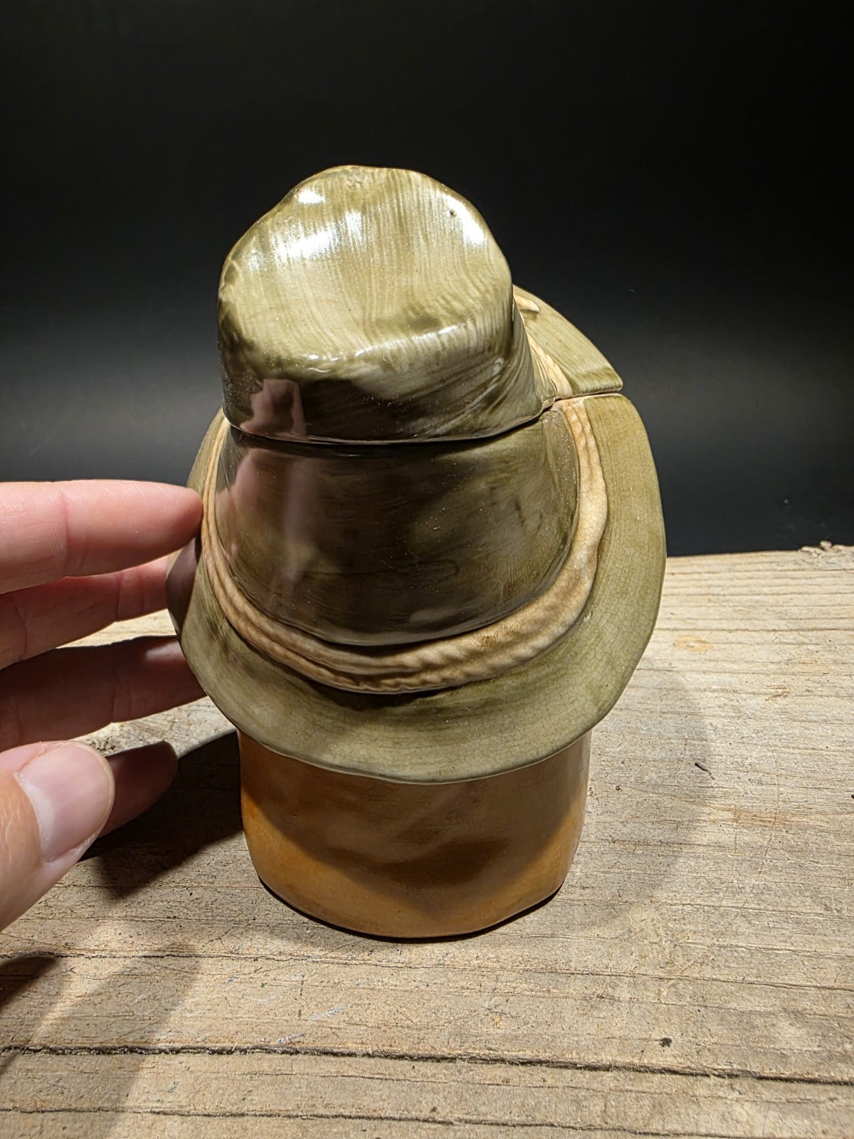 Antique Style Majolica Ceramic Humidor Figural Tobacco Jar