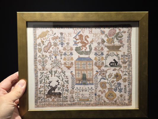 11" x 8.5" Framed Sampler PRINT – Early American Folk Embroidery Design