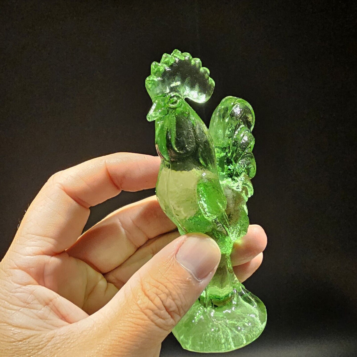 Antique Vintage Style Green Depression Glass Rooster Chicken