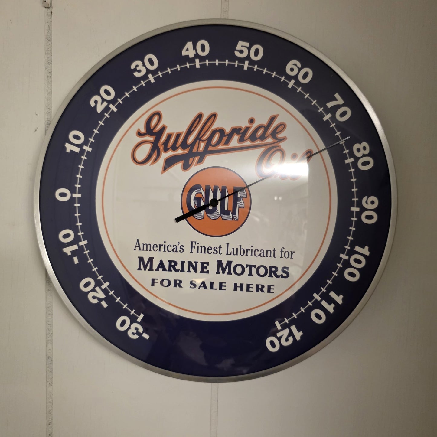 12" Antique Vintage Style Round Gulf Oil Wall Thermometer Sign