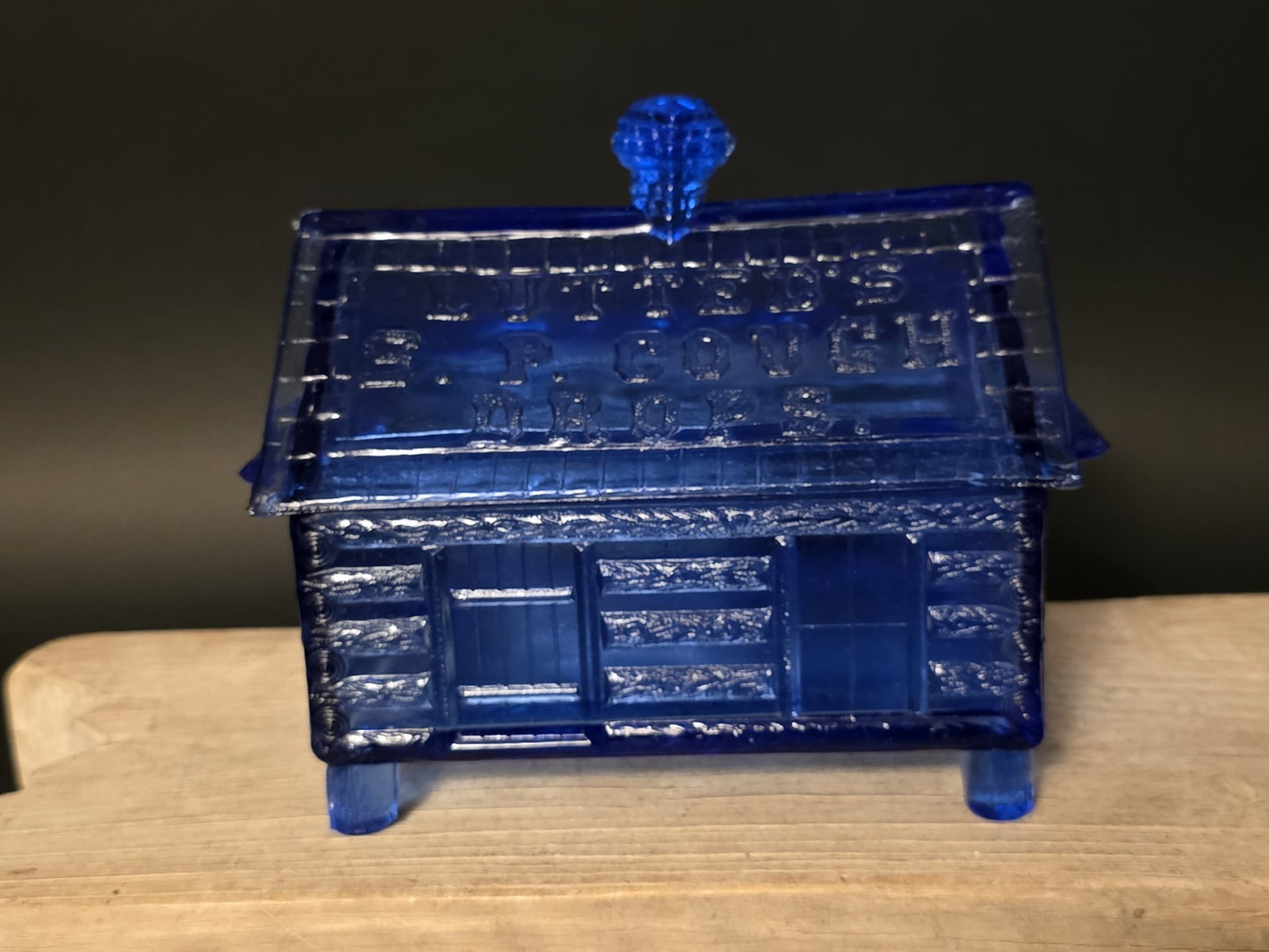 Vintage Style Cobalt Blue Depression Glass Cabin Candy Dish Box