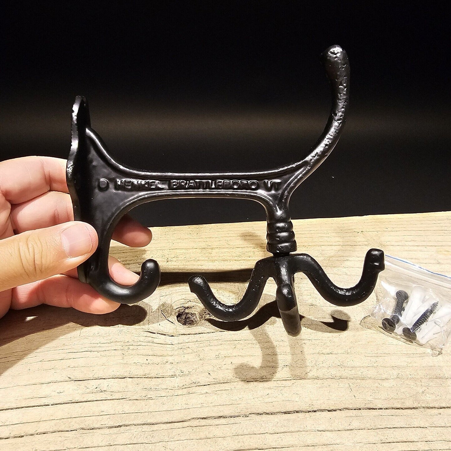 Antique Vintage Style BLACK Cast Iron Hook Rotating Spinning Coat Hanger