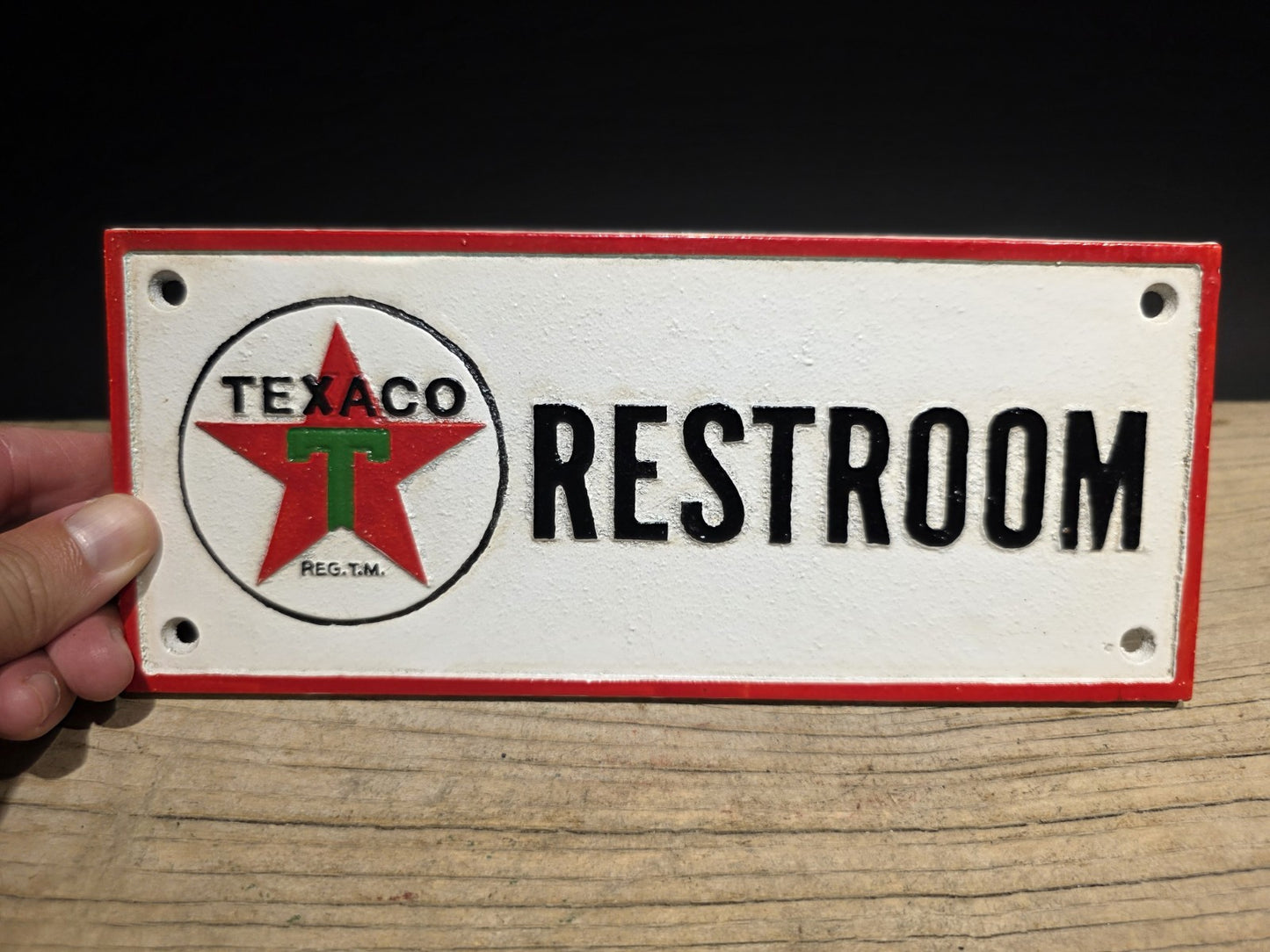 Antique Vintage Style Cast Iron Texaco Restroom Sign Plaque