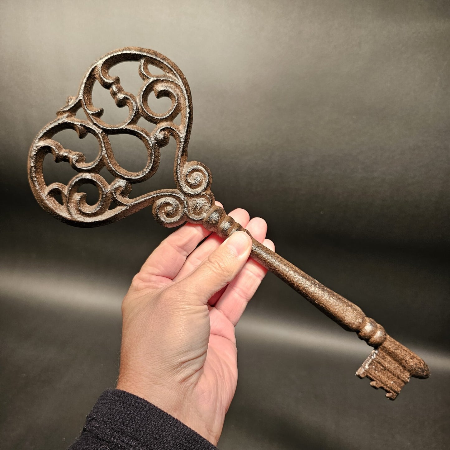 13" Antique Vintage Style Cast Iron Large Ornate Skeleton Key
