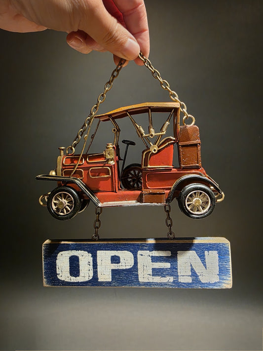 8" Vintage Style Wooden Open / Closed Hanging Sign Classic Car Design