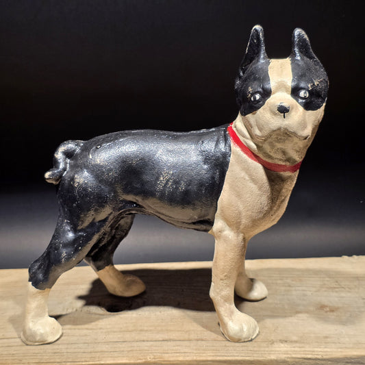 Antique Style Cast Iron Boston Terrier Dog Door Stop Coin Bank