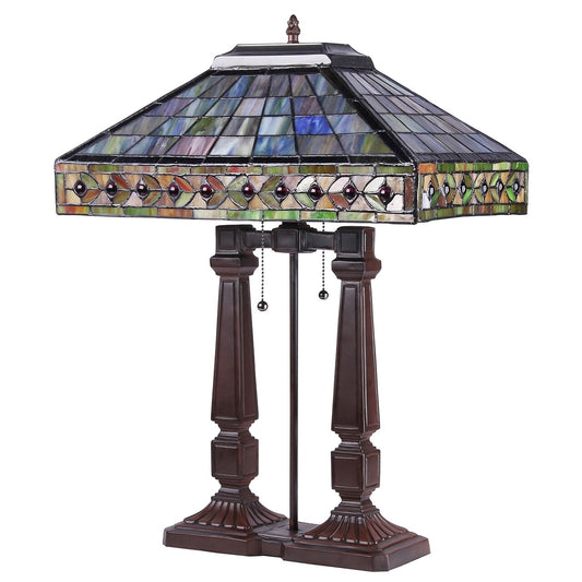 23.62" Antique Vintage Style Mission Stained Glass Table Desk Lamp