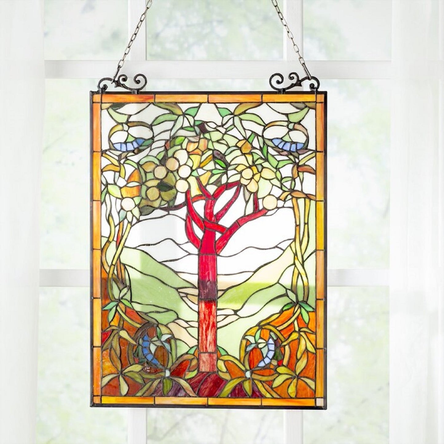 31.8" Tree Of Life Stained Glass Window Hanging Panel Suncatcher