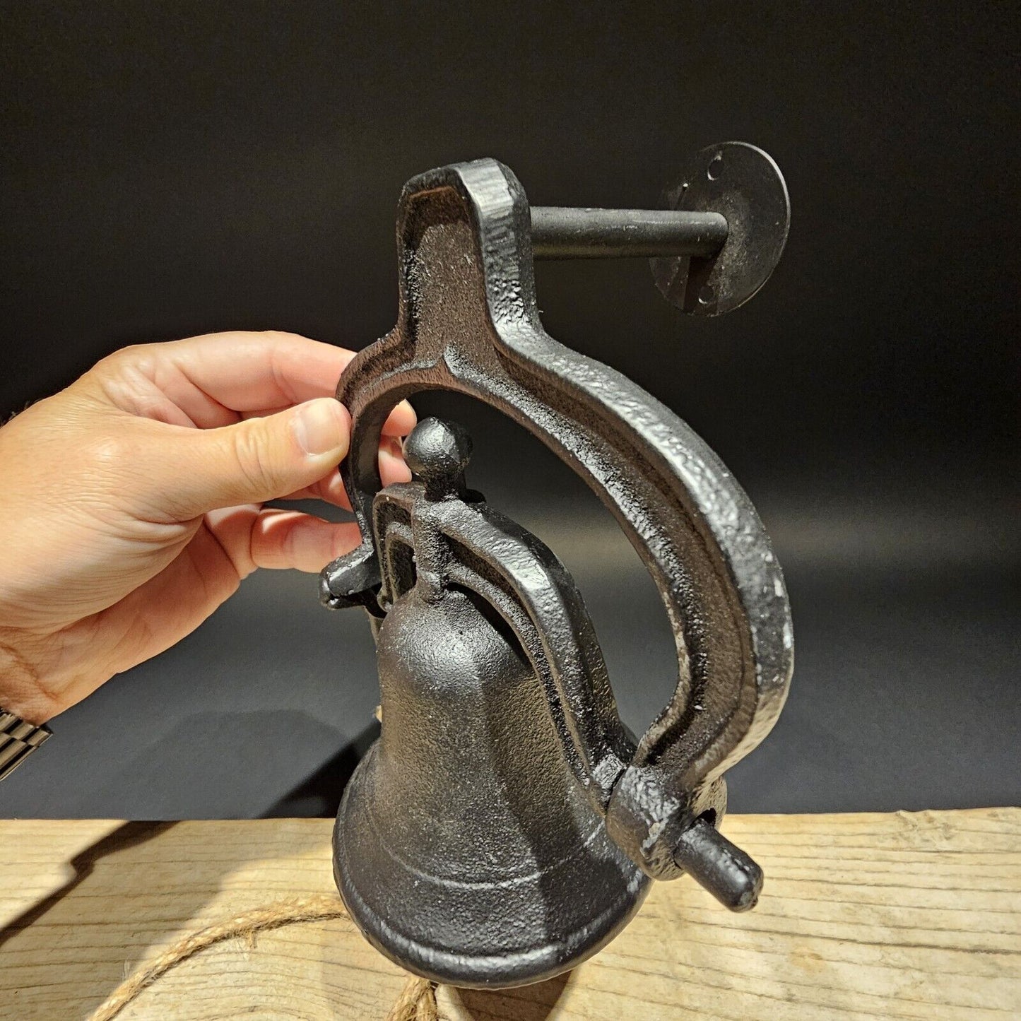 Antique Vintage Style Black Wall Mount Cast Iron Farm Bell