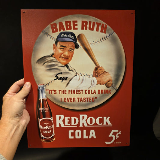 16" Vintage Style Babe Ruth Baseball Red Rock Cola Advertising Sign