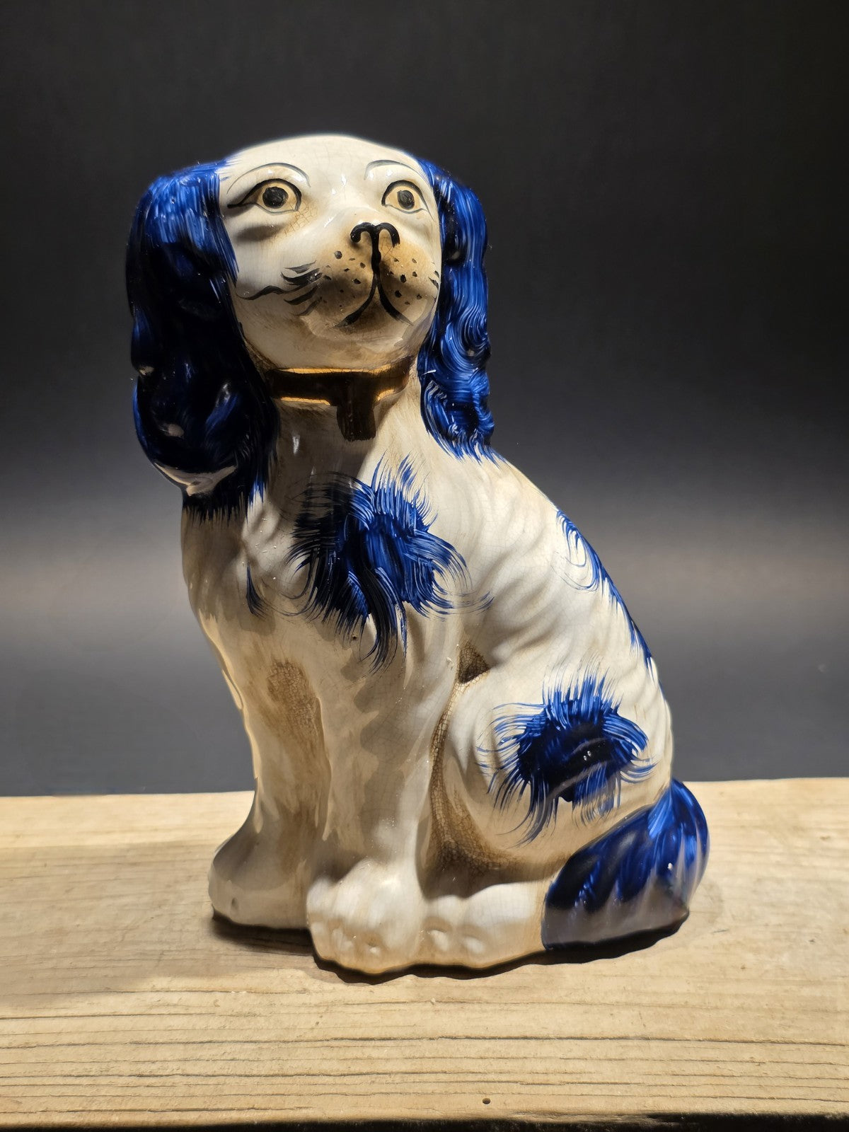 8" Antique Vintage Style Blue Staffordshire Spaniel Dog Figurine