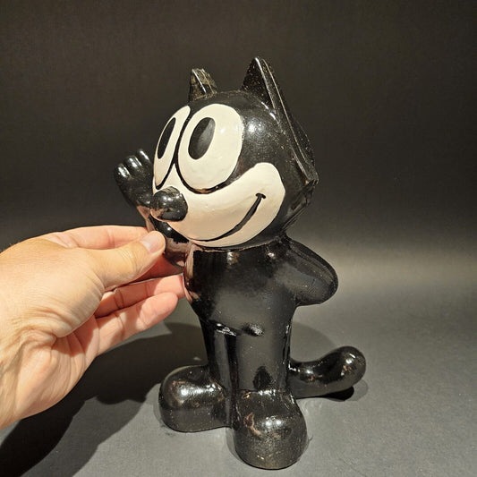 8 1/2" Antique Style Painted Black Cast Iron Felix Coin Bank