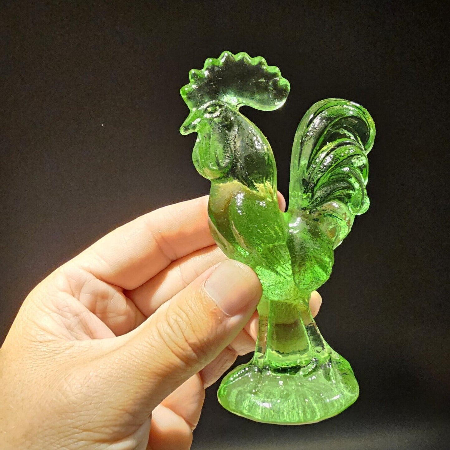 Antique Vintage Style Green Depression Glass Rooster Chicken
