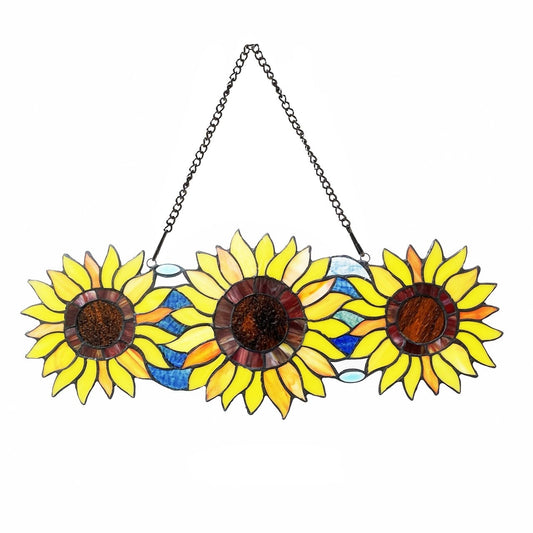 22" Stained Glass Sunflower Window Hanging Panel Suncatcher