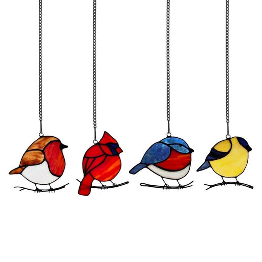 4.5" Set of 4 Stained Glass Birds Mini Window Hanging