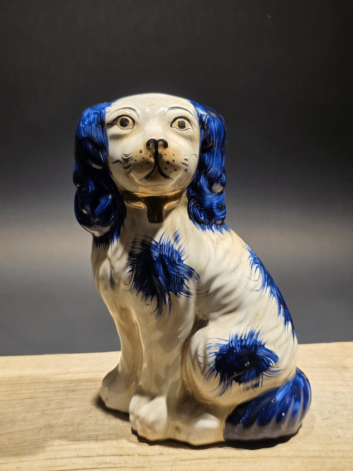 8" Antique Vintage Style Blue Staffordshire Spaniel Dog Figurine