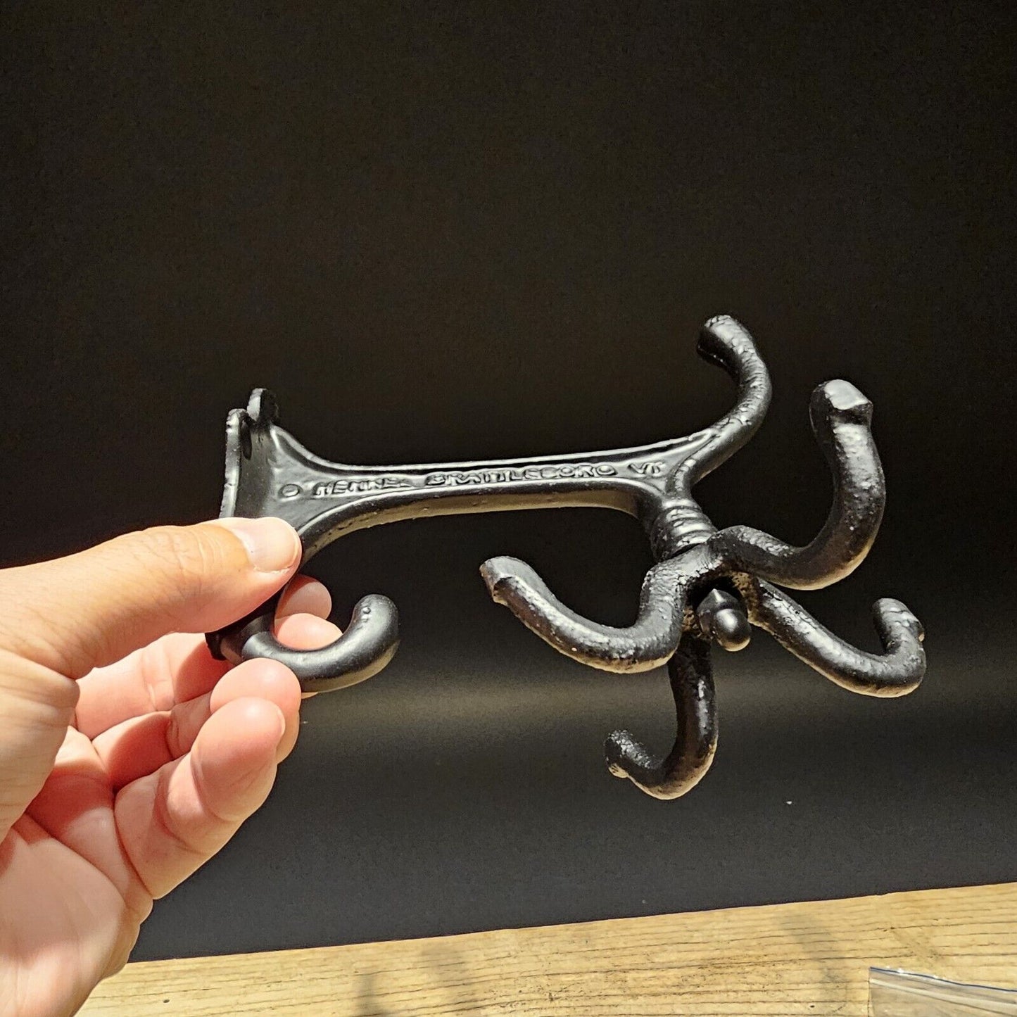 Antique Vintage Style BLACK Cast Iron Hook Rotating Spinning Coat Hanger