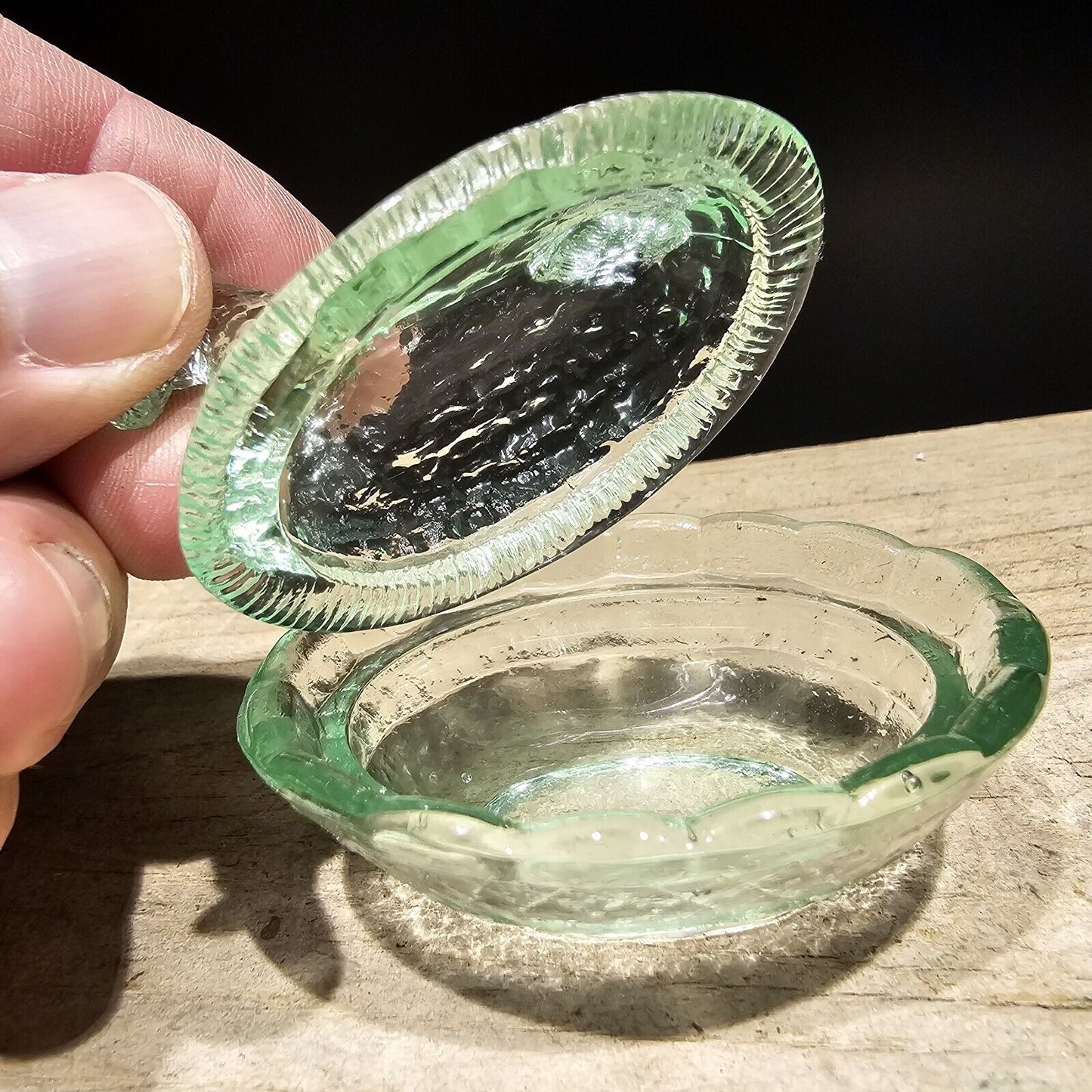 Antique Vintage Style Miniature Green Depression Glass Chicken Hen On Nest Dish