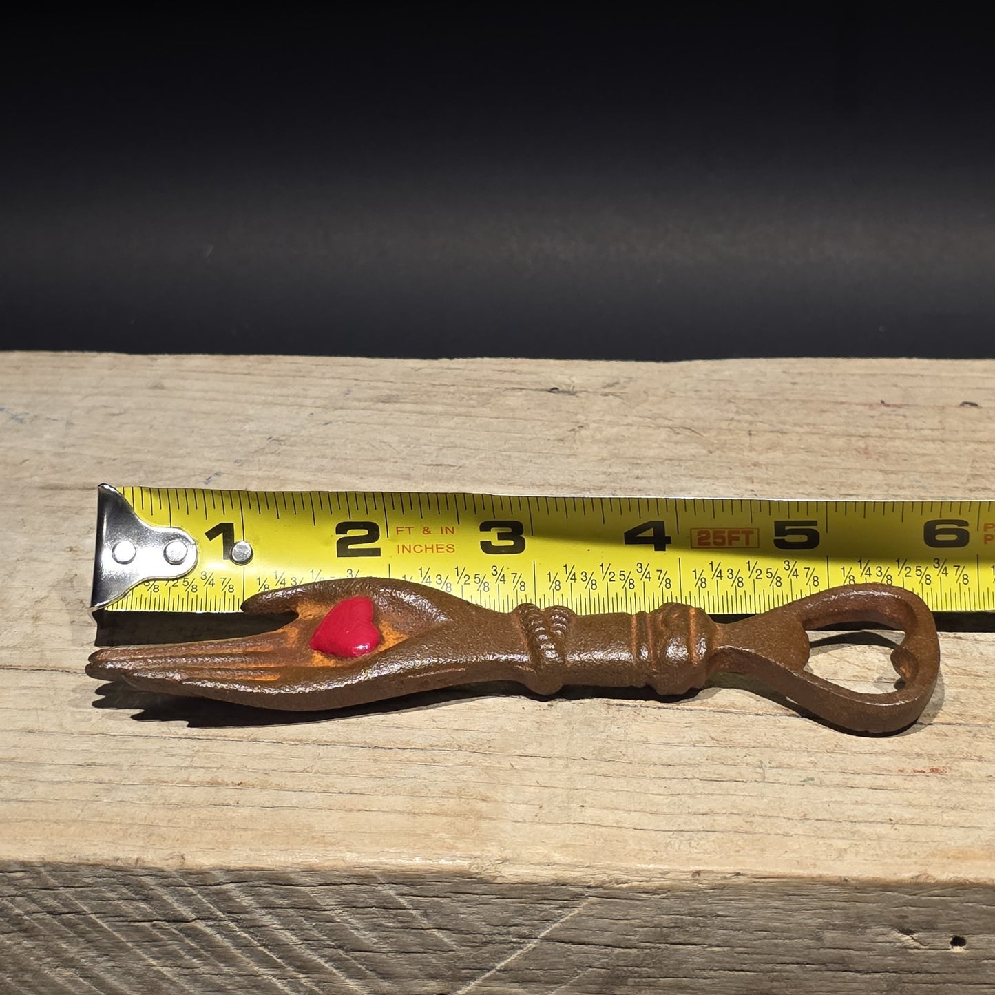 5 1/2" Cast Iron Heart in Hand Odd Fellows Bottle Opener