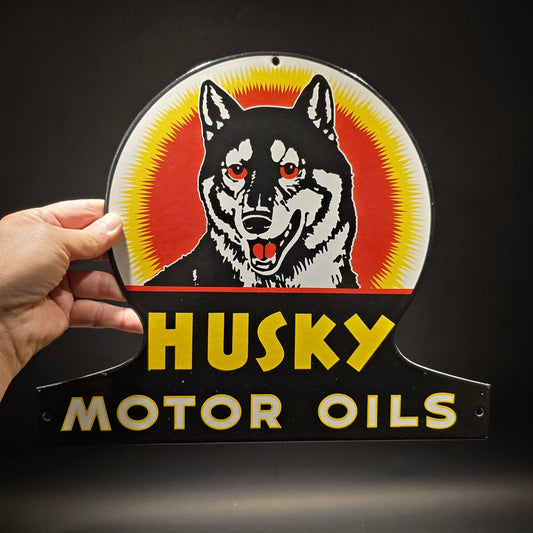 13 3/4" Husky Motor Oil Sign – Vintage Style Enamel Gas Station Advertising Sign