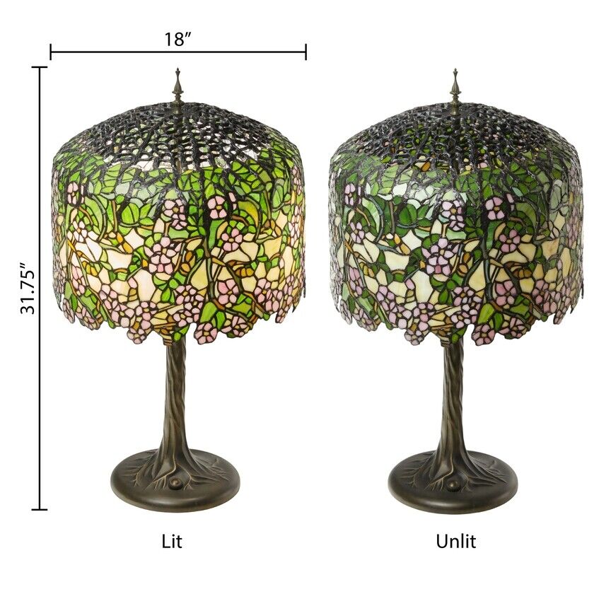 31.75" Cherry Blossoms Stained Glass Table Lamp