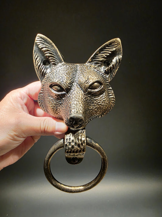 Antique Brass Vintage Style Cast Iron Fox Head Door Knocker