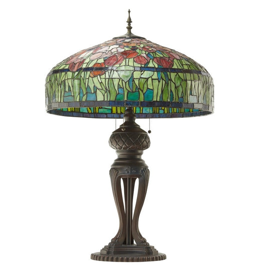 33.25"H Tulip Antique Style Stained Glass Table Lamp