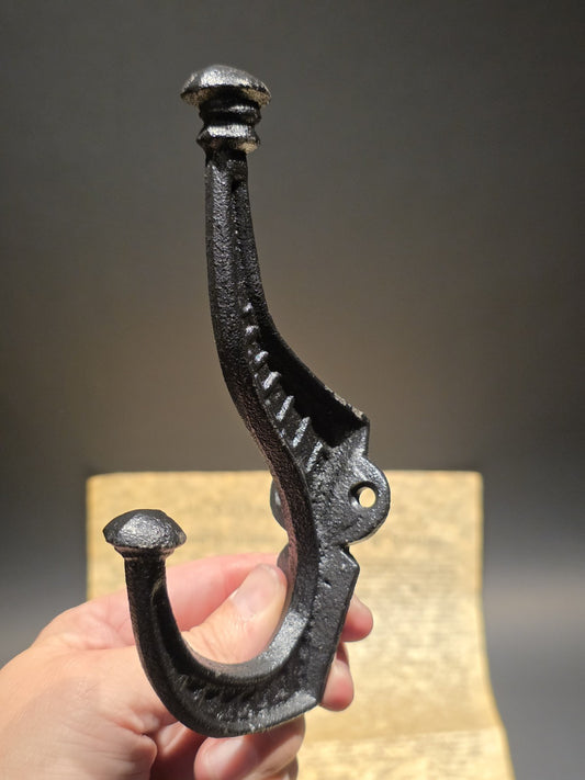 Vintage Style Black Cast Iron Wall Hook Hat & Coat Hanger