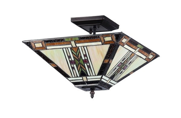 13.86" Vintage Style Mission Stained Glass Semi Flush Ceiling Uplight